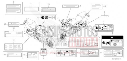 ETIQUETTE DE PRECAUTIONS (CBR650RA/CBR650RAC) CBR650RAR de 2024